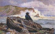 A Fisherman with his Dinghy at Lulworth Cove (mk46) William henry millair